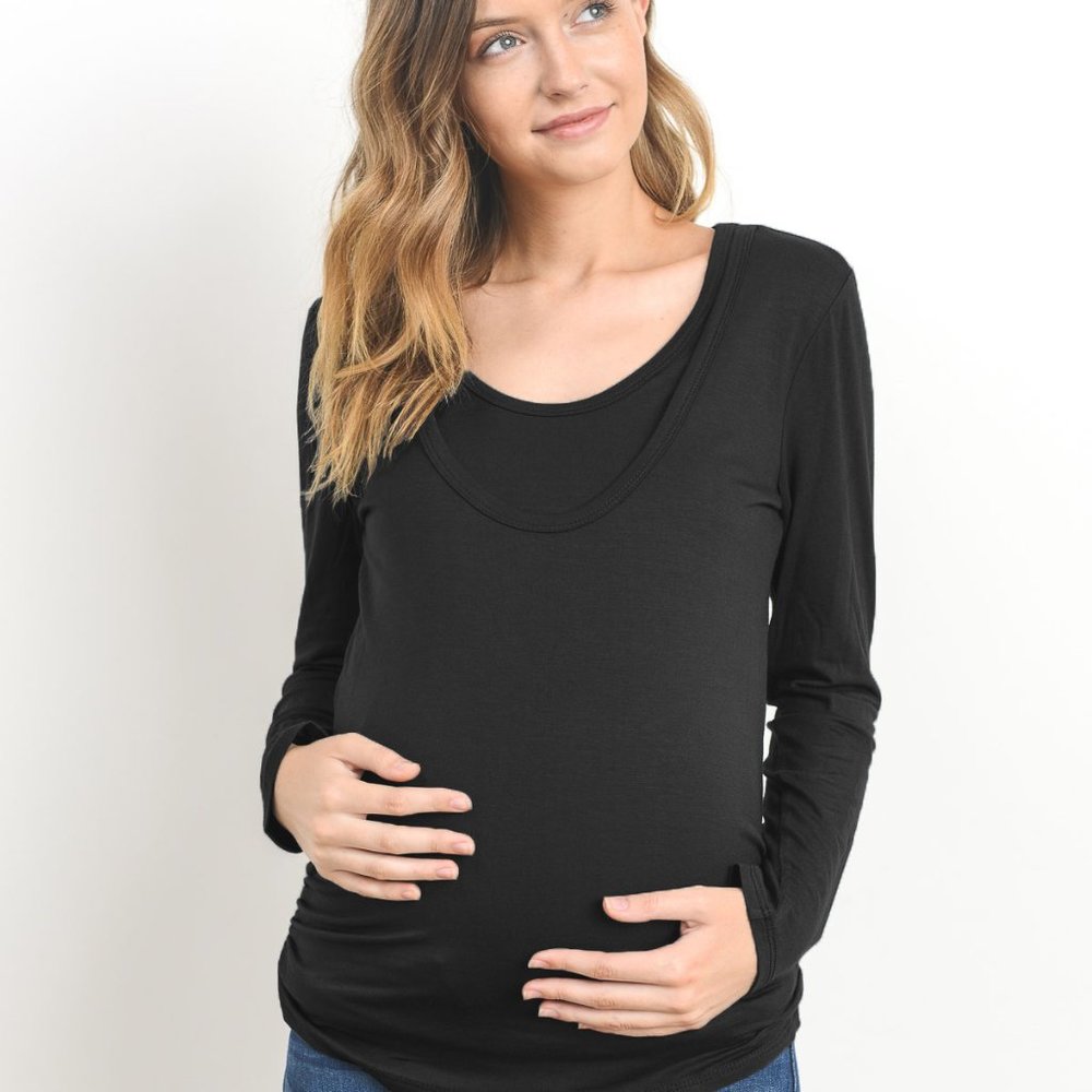 <CMT1321> Black Double Layered Maternity Nursing Top